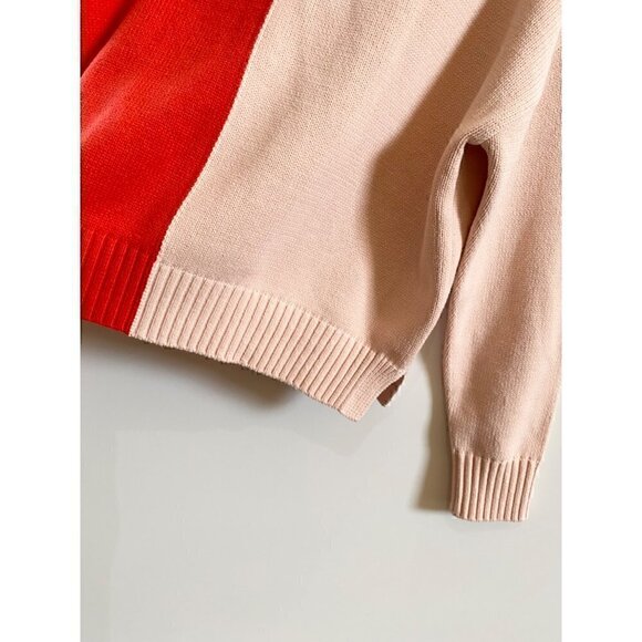XO Kerri Rosenthal Heart Color Block V-Neck Sweater Sz M Radiant red pink blush - Picture 4 of 11